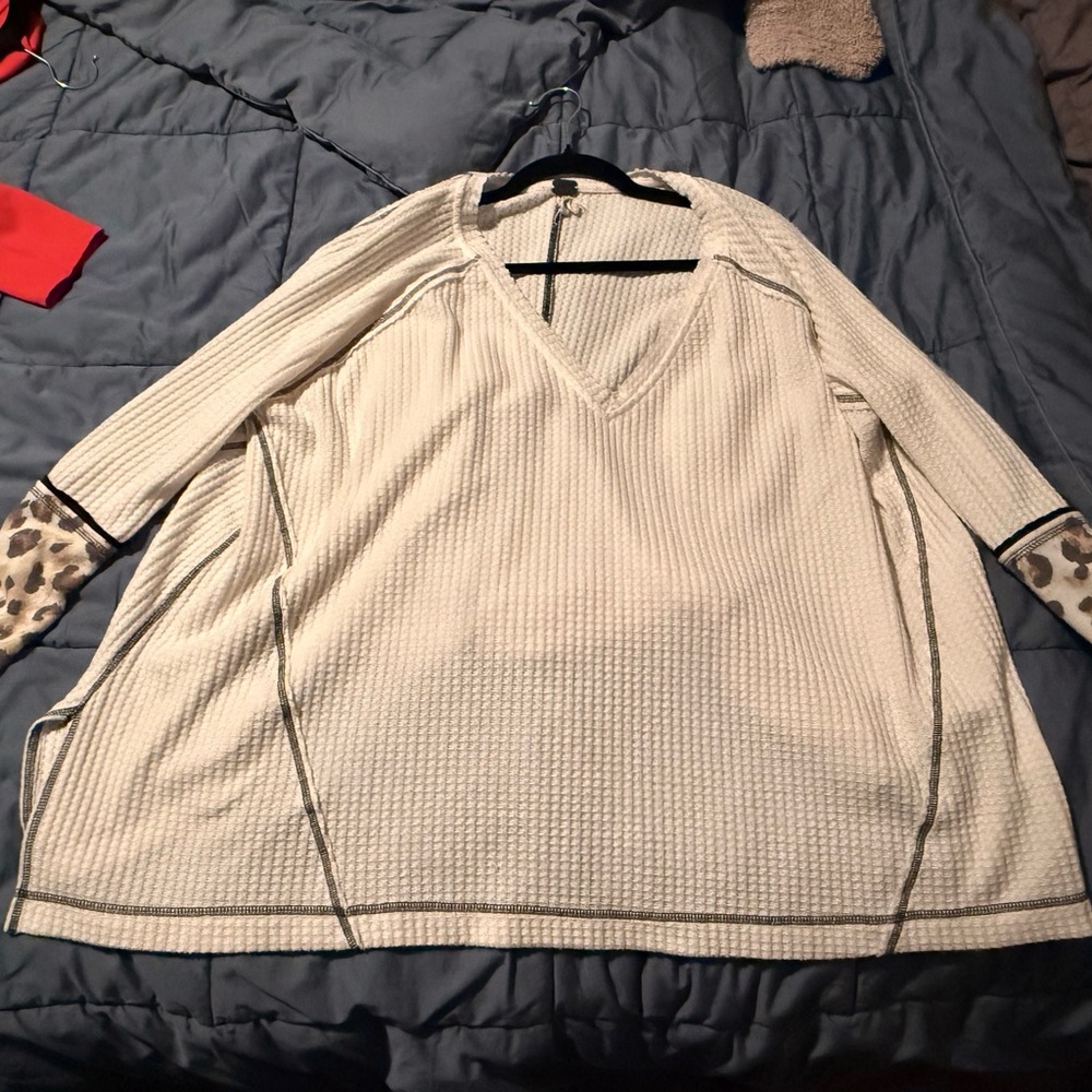 We The Free Cream Textured Knit Top OVERSIZED